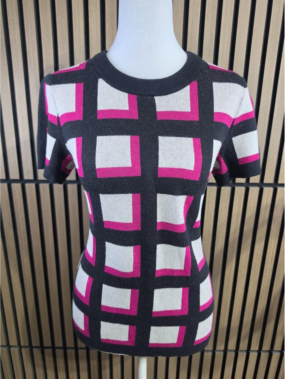 kate spade new york Women's Knit Pullover Sweater Crew Neck Geometric XS Black
